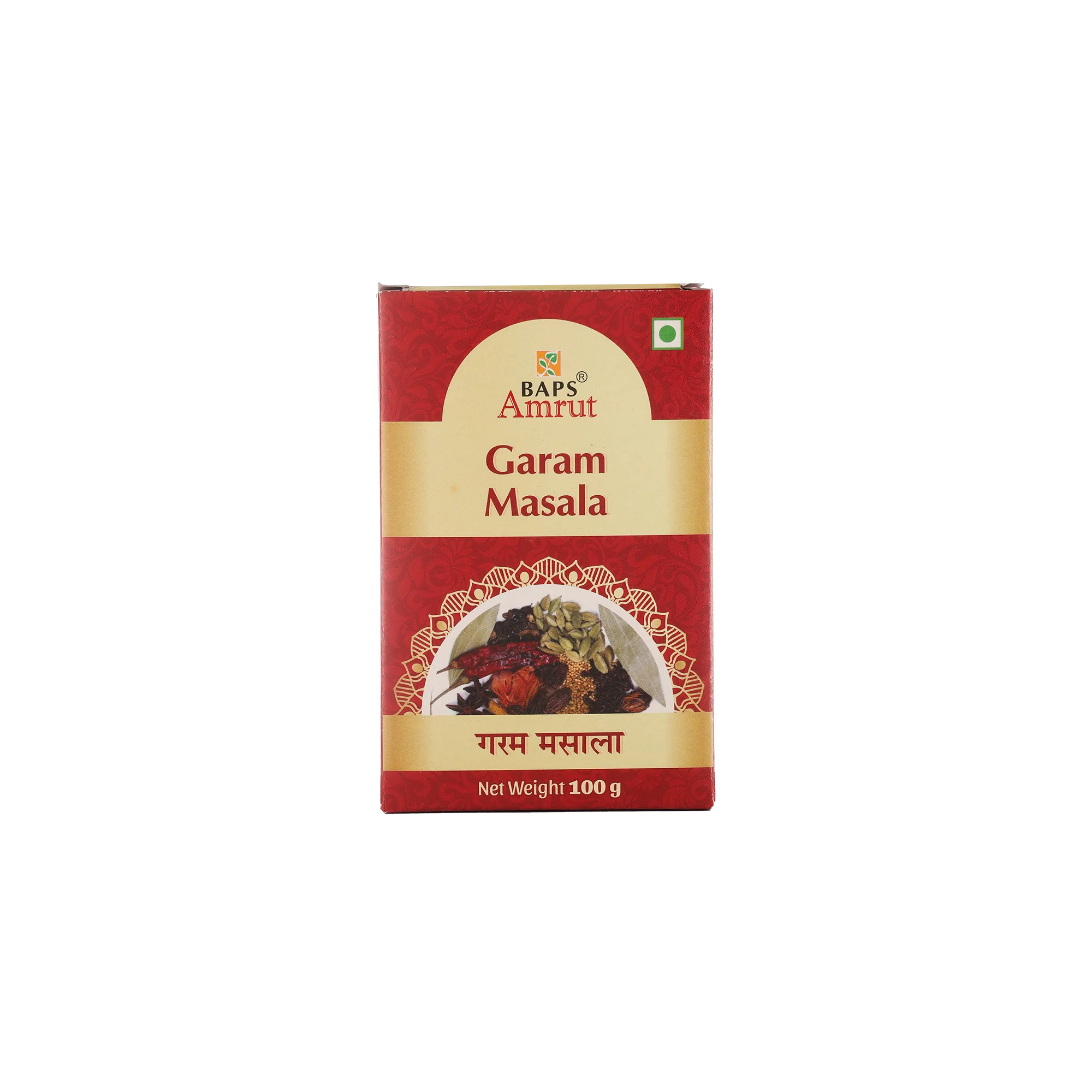 Box of BAPS Amrut Garam Masala on a white background