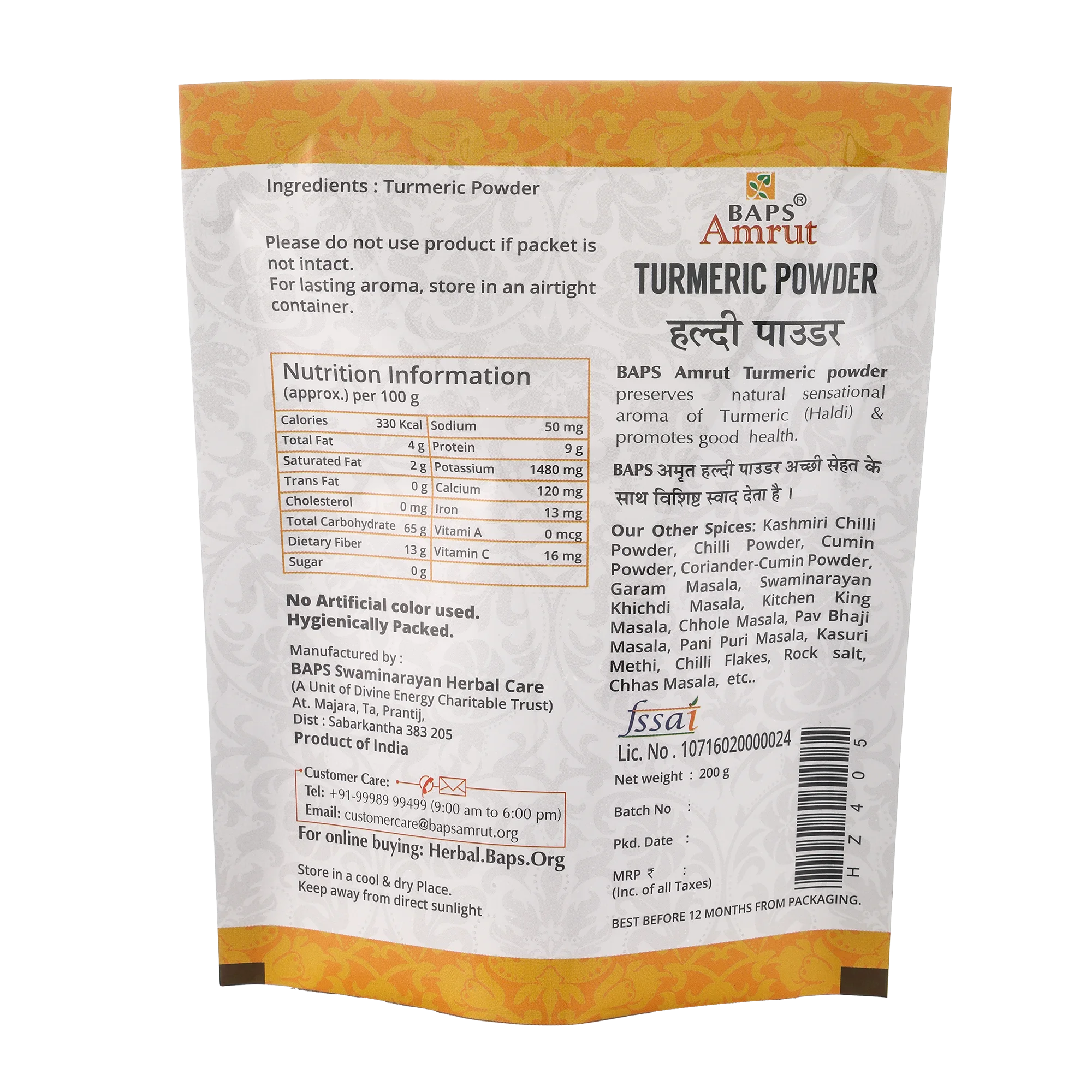 Turmeric Powder- Satvik Kitchen Turmeric Spice
