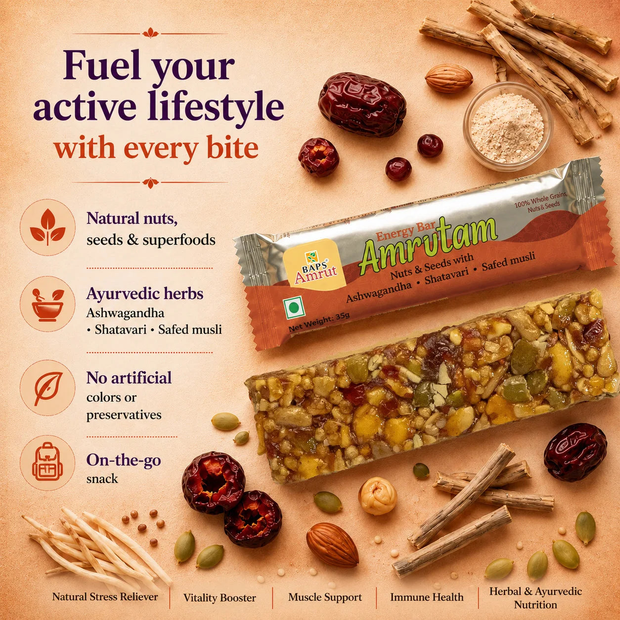 Amrutam Energy Bar (Ashwagandha, Shatavari & Safed Musli)