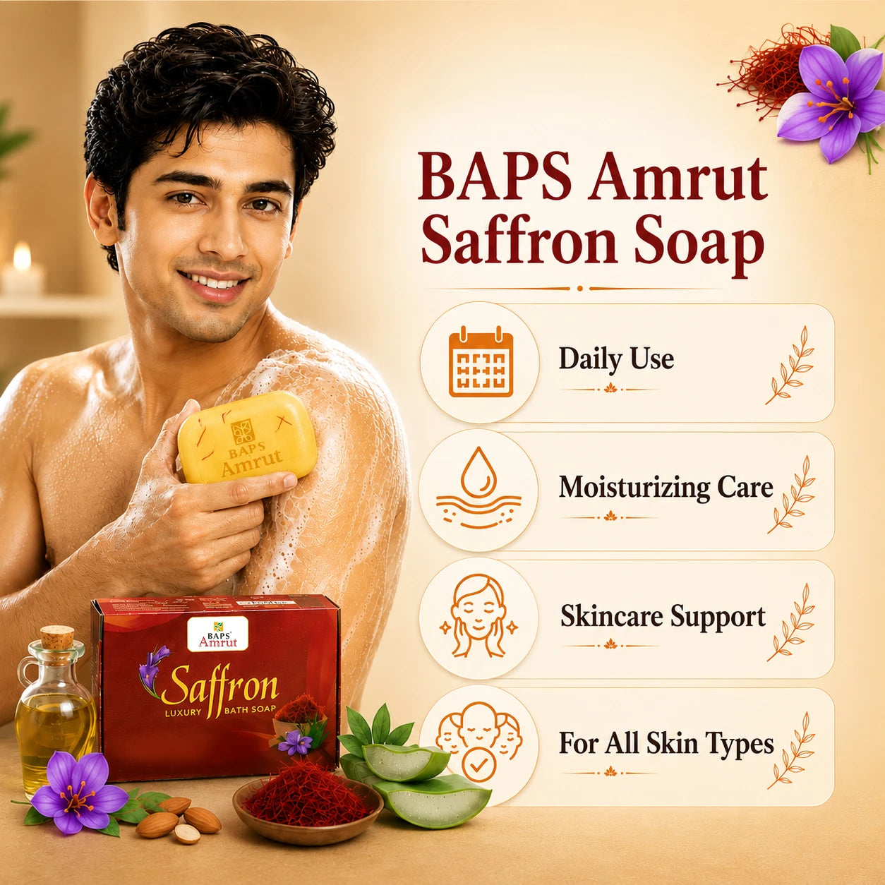 Saffron Soap- Herbal Bathing Soap with Saffron and Natural Oils